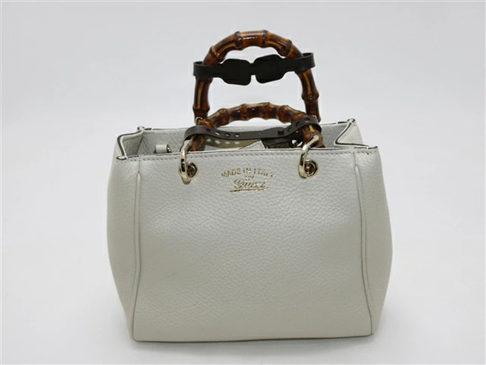 Gucci Bamboo Shopper Handbag Calfskin White